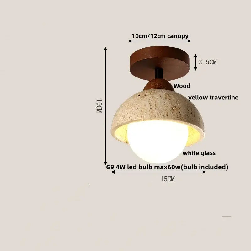 Rustic ceiling lamp with dark wood canopy yellow travertine shade and white glass globe decorbites acrylic led ceiling light