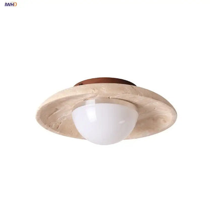 Beige stone ceiling lamp with white frosted glass globe and dark brown wooden base decorbites acrylic led ceiling light