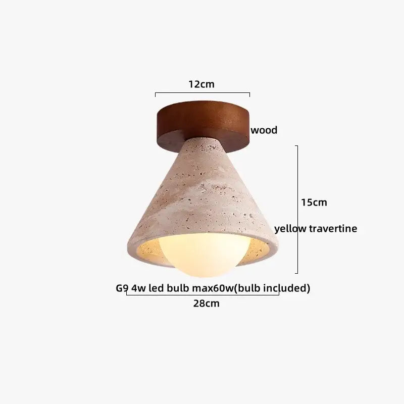 Conical yellow travertine ceiling lamp with wood canopy for bedroom decorbites acrylic led lighting