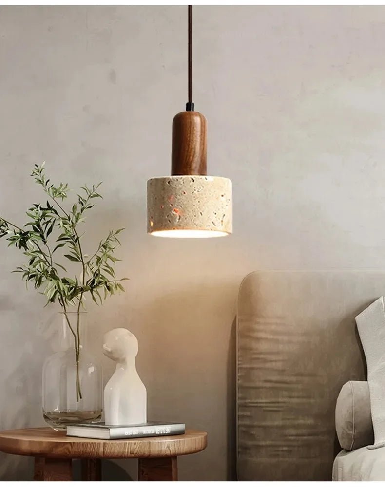 Wabi Sabi Travertine Stone Pendant Light in Yellow Marble - Decorbites