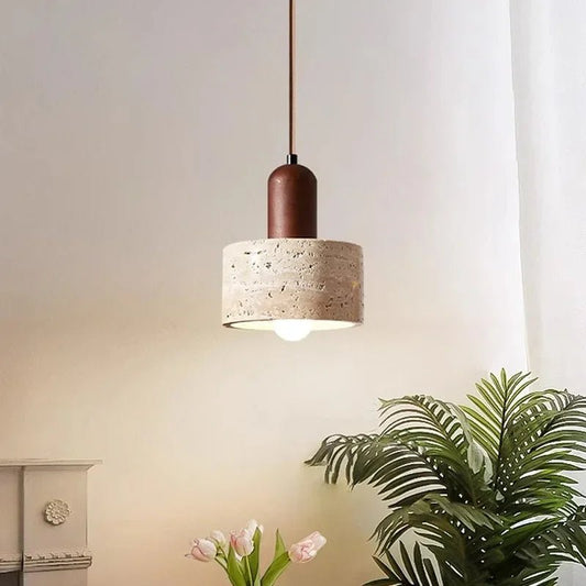 Wabi-Sabi Travertine Stone Pendant Light in Yellow Marble - Decorbites