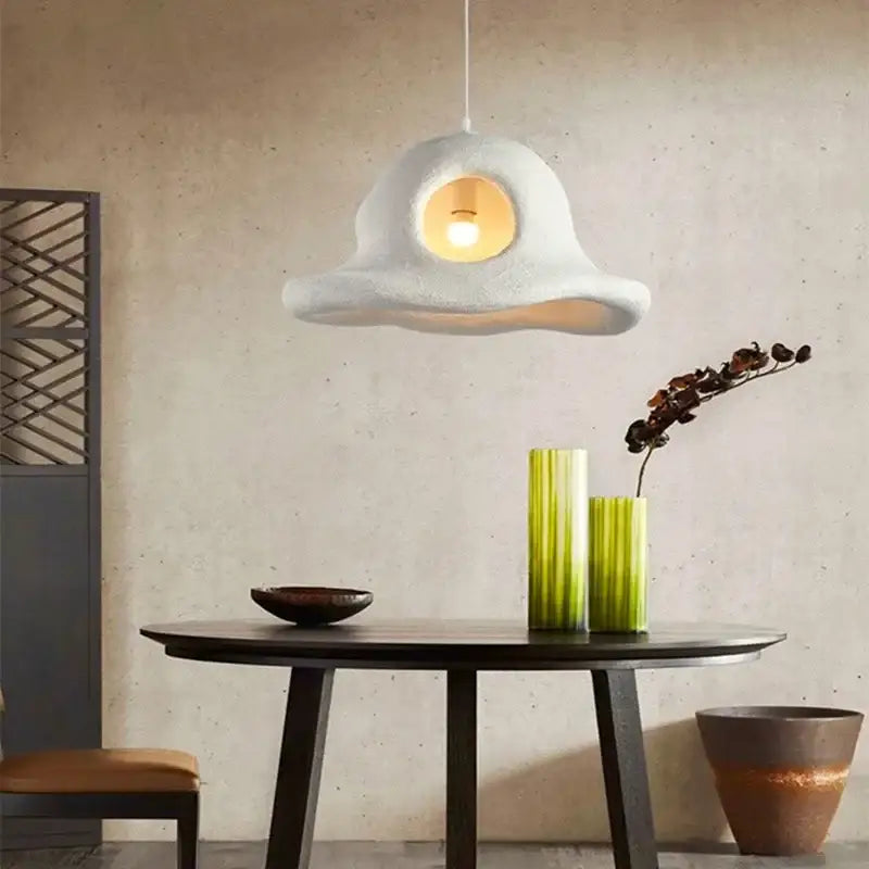 Wabi sabi white cloud island led chandelier bedroom pendant light with textured surface and warm glow by decorbites island led