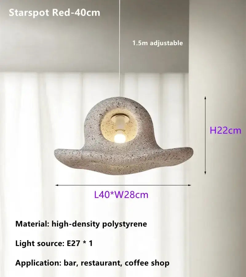 Starry red pendant light with textured speckled gray polystyrene body shaped like abstract hat for decorbites island led chandelier