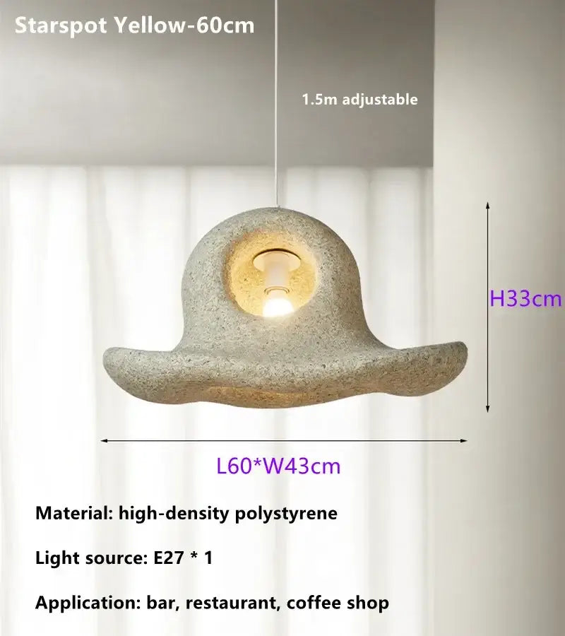 Wabi sabi white cloud island led chandelier bedroom pendant light with textured yellow star polystyrene decorbites island led