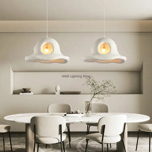 Two white matte cloud-shaped pendant lights from decorbites island led chandelier for bedroom decor