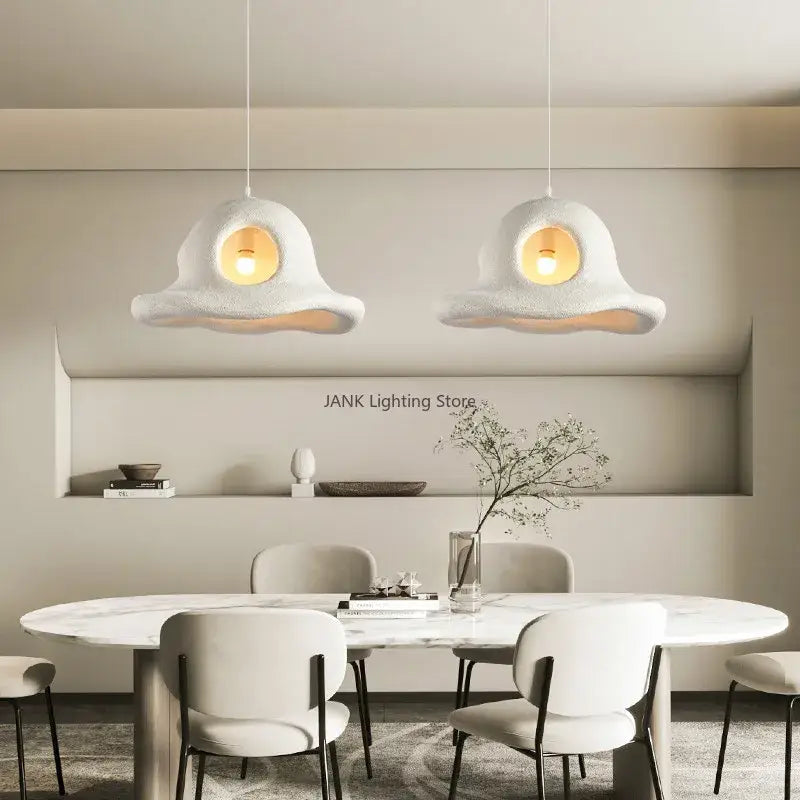 Two white matte cloud-shaped pendant lights from decorbites island led chandelier for bedroom decor