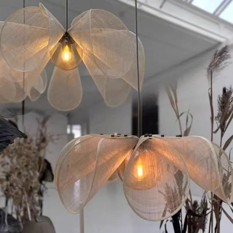 Wabi-Sabi White Fabric Flower Pendant Light - Decorbites