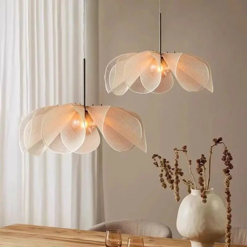Wabi-Sabi White Fabric Flower Pendant Light - Decorbites