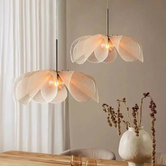 Wabi-Sabi White Fabric Flower Pendant Light - Decorbites