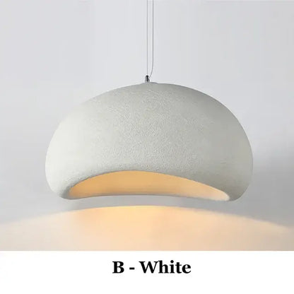 Wabi-sabi white and gray high polymer pendant light with textured dome shape and warm glow for contemporary interiors
