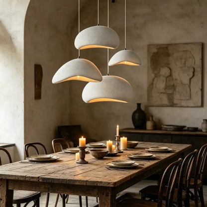 Modern white and gray high polymer pendant light with warm diffused glow for contemporary interiors dining room use