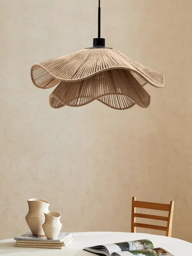 Wabi-Sabi Wicker Petal Pendant Light in Brown Beige - Decorbites
