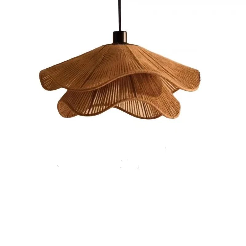 Wabi-Sabi Wicker Petal Pendant Light in Brown Beige - Decorbites