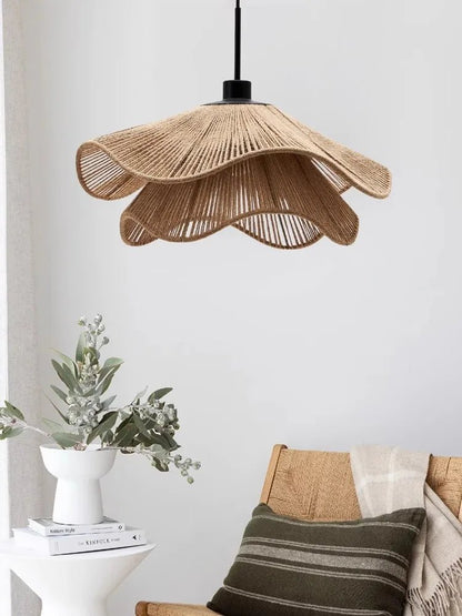 Wabi-Sabi Wicker Petal Pendant Light in Brown Beige - Decorbites