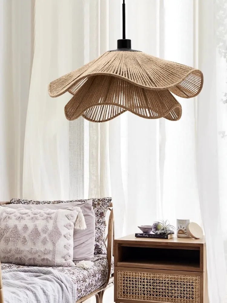 Wabi-Sabi Wicker Petal Pendant Light in Brown Beige - Decorbites
