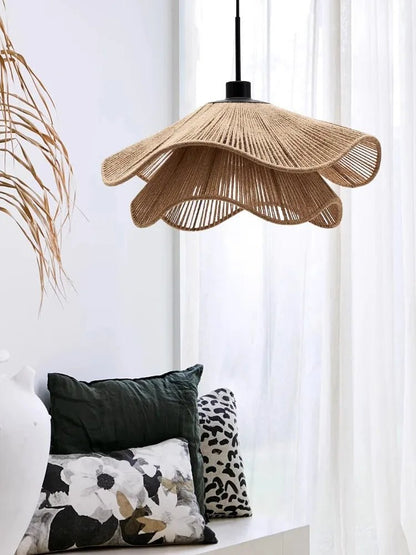 Wabi-Sabi Wicker Petal Pendant Light in Brown Beige - Decorbites