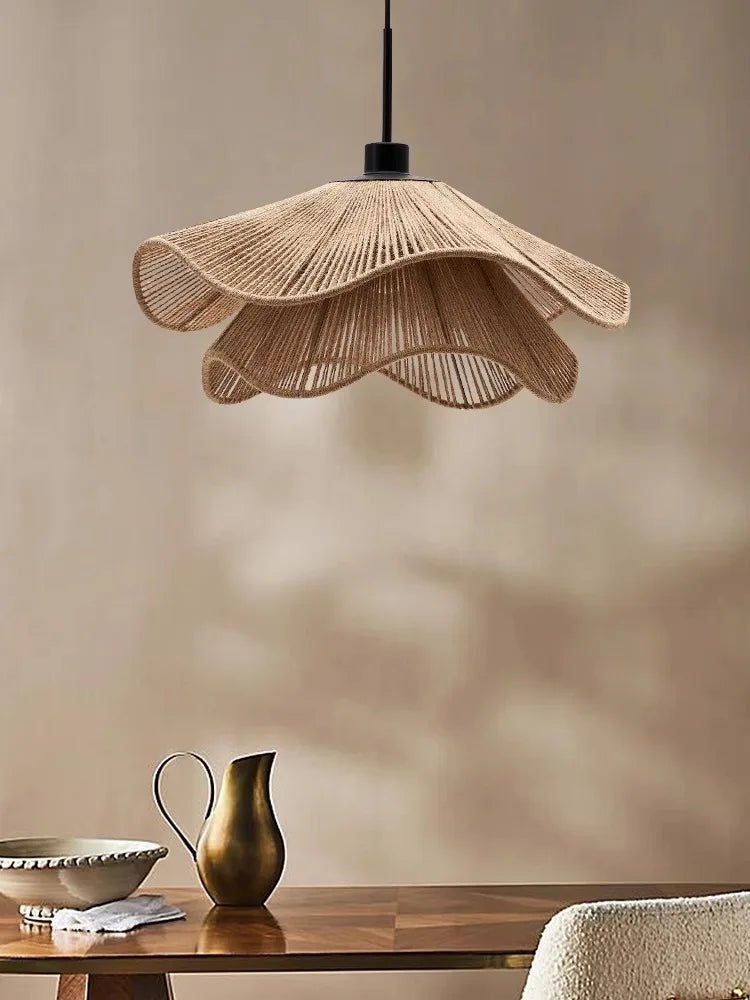 Wabi-Sabi Wicker Petal Pendant Light in Brown Beige - Decorbites