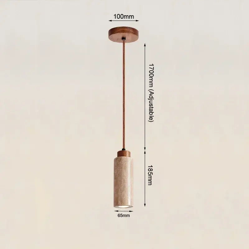 Minimalist pendant light with warm wooden mount, copper stem, and off-white ceramic body for modern interiors