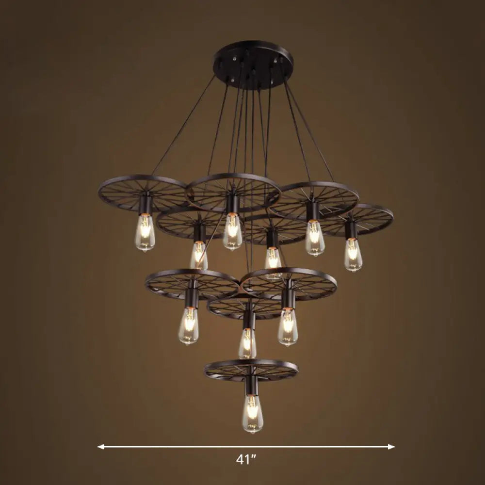 Wagon Wheel Cast Iron Chandelier Pendant Light for Dining Room - Loft Style