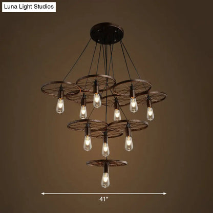 Wagon Wheel Cast Iron Chandelier Pendant Light for Dining Room - Loft Style