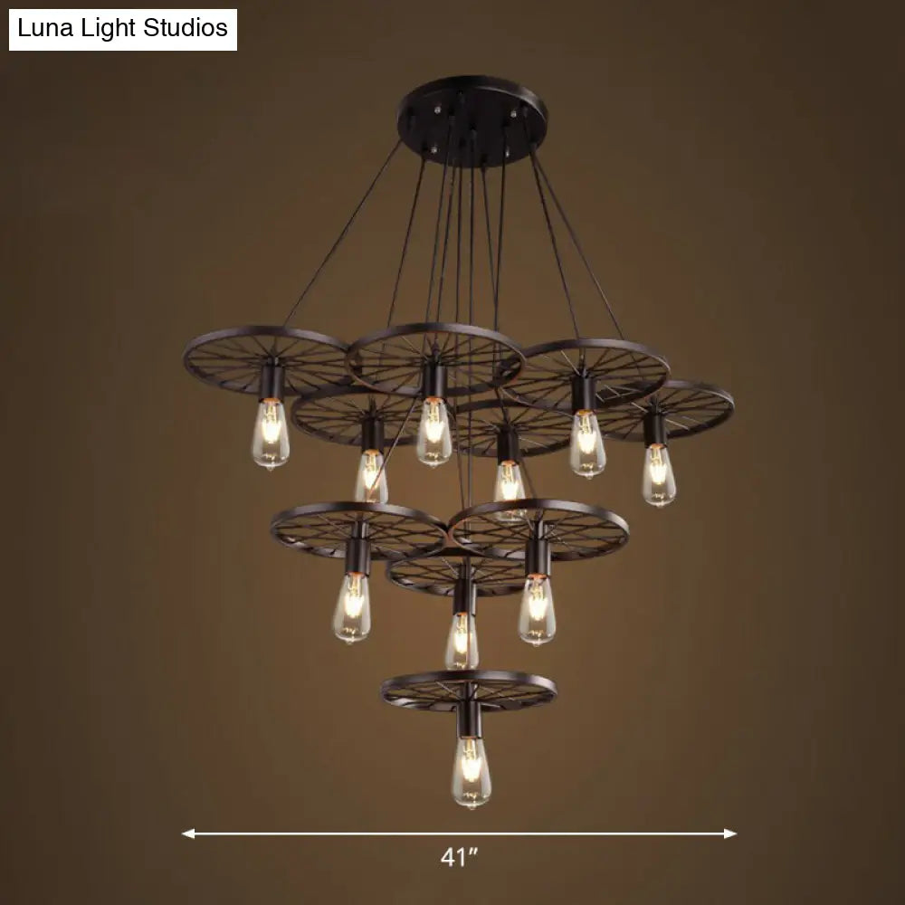 Wagon Wheel Cast Iron Chandelier Pendant Light for Dining Room - Loft Style