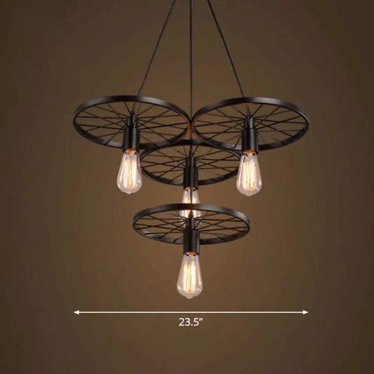 Wagon Wheel Cast Iron Chandelier Pendant Light for Dining Room - Loft Style