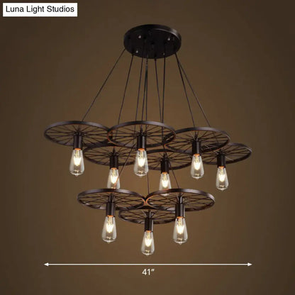 Wagon Wheel Cast Iron Chandelier Pendant Light for Dining Room - Loft Style