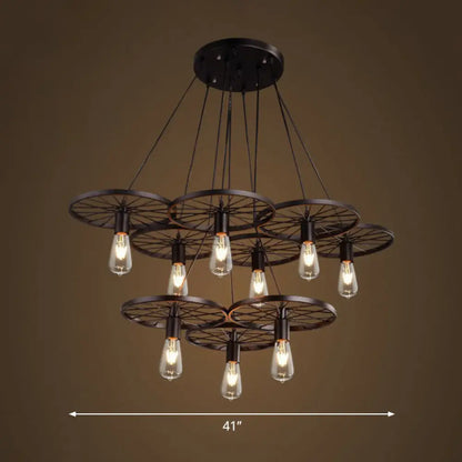 Wagon Wheel Cast Iron Chandelier Pendant Light for Dining Room - Loft Style