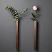Two sleek dark wood wall hanging vases with minimalist design for home porch living room bohemian decoration