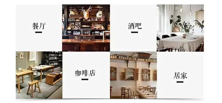 Collage of six interior designs featuring wall hanging wooden solid wood flower vase in restaurant bar coffee shop home settings