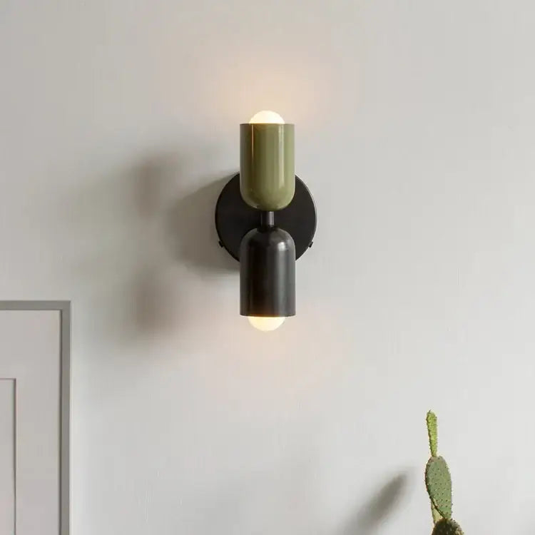 Two-toned decorbites™ light colorful wall sconce with glowing bulbs for nordic minimalist bedroom and living room lighting