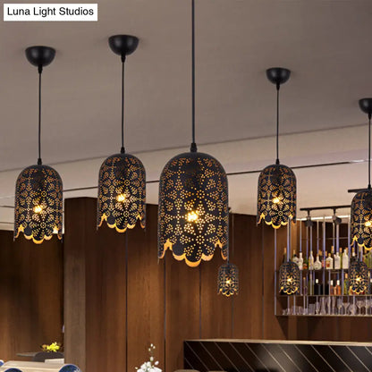 Warehouse Patterned Pendant Lamp Kit - Metallic Black Ceiling Light for Restaurant