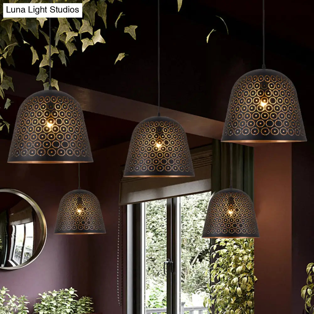 Warehouse Patterned Pendant Lamp Kit - Metallic Black Ceiling Light for Restaurant