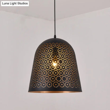 Warehouse Patterned Pendant Lamp Kit - Metallic Black Ceiling Light for Restaurant