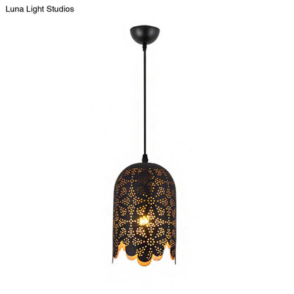 Warehouse Patterned Pendant Lamp Kit - Metallic Black Ceiling Light for Restaurant