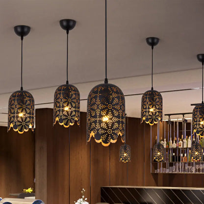 Warehouse Patterned Pendant Lamp Kit - Metallic Black Ceiling Light for Restaurant