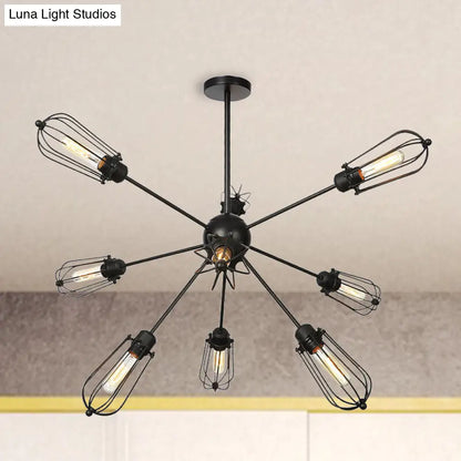 Warehouse Style Metal Bulb Cage Chandelier - Black Hanging Lamp with 9/12/15 Heads for Living Room Lighting