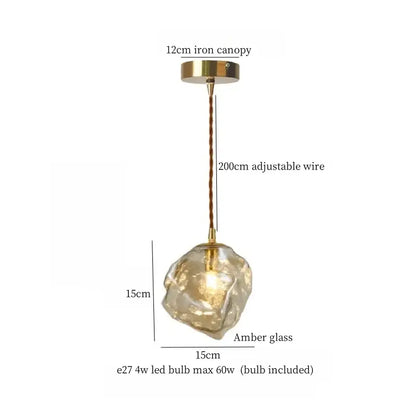 Warm brass cracked glass led pendant light with 12cm brass iron canopy and amber glass globe for kitchen dining room decorbites cracked glass