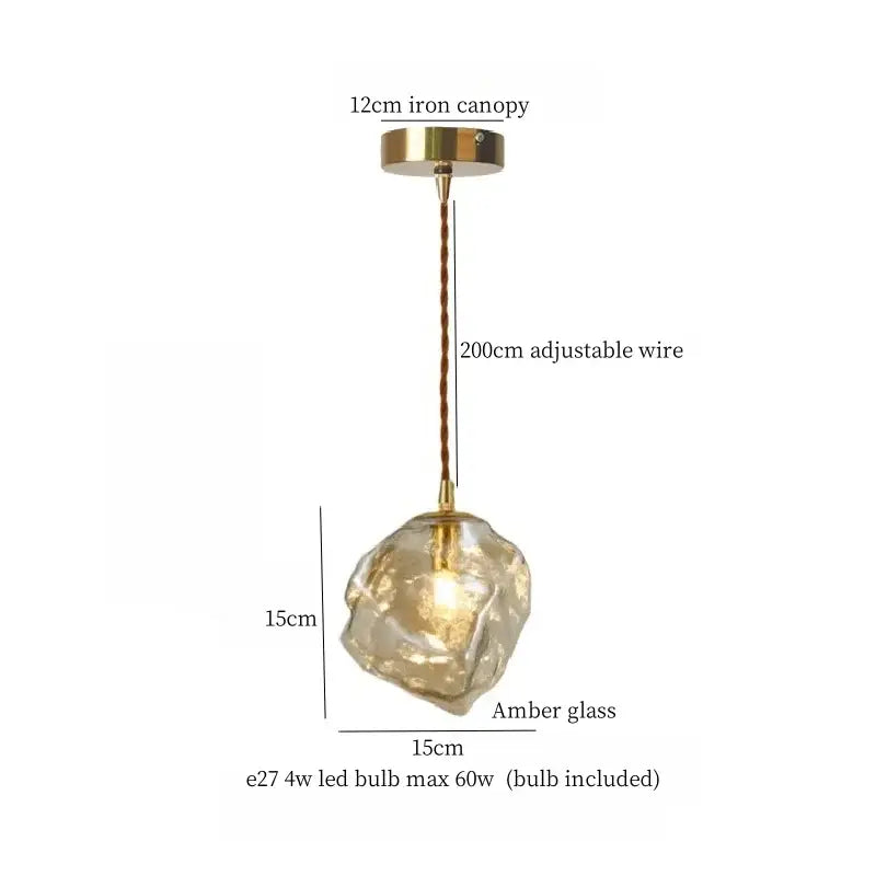 Warm brass cracked glass led pendant light with 12cm brass iron canopy and amber glass globe for kitchen dining room decorbites cracked glass