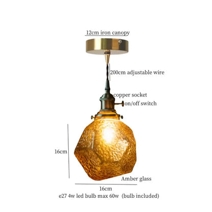 Warm brass cracked glass led pendant light with amber textured faceted surface and brass-toned hardware for kitchen decorbites cracked glass