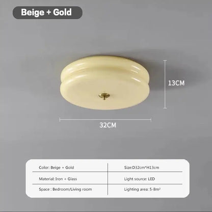 Beige and gold warm chrome double layer glass led ceiling light with glass dome and iron base for bedroom lighting