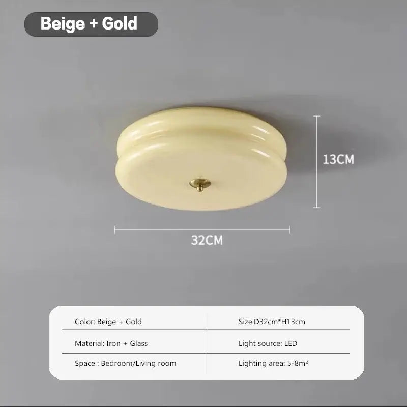 Beige and gold warm chrome double layer glass led ceiling light with glass dome and iron base for bedroom lighting