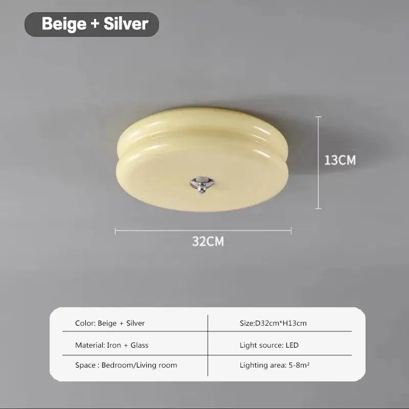 Beige and silver warm chrome double layer glass led ceiling light with glass dome and iron base for bedroom