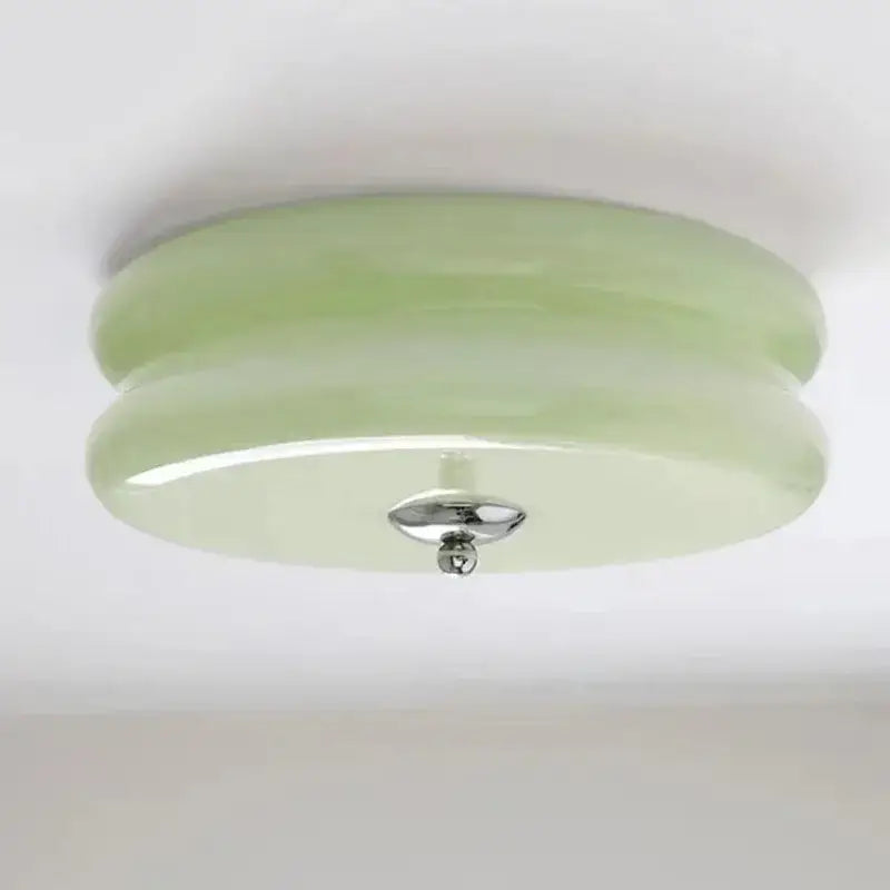 Warm chrome double layer glass led ceiling light with pale green frosted glass and polished chrome center for bedroom