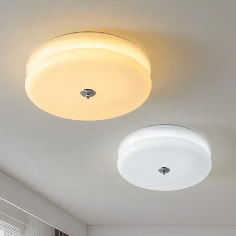 Warm chrome ceiling lights with double layer glass led and frosted diffuser designed for bedroom lighting