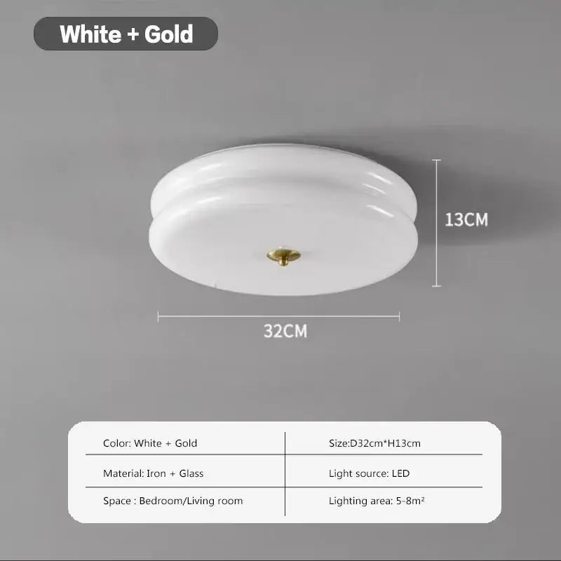 Warm chrome double layer glass led ceiling light with white and gold finish and brass central fixture for bedroom ceiling lights