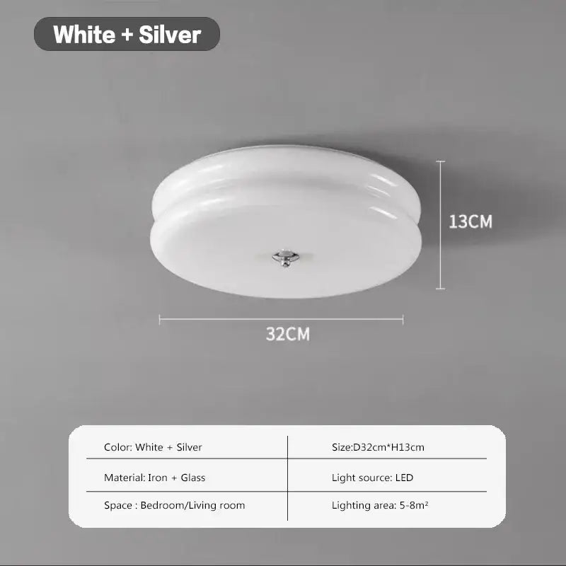Warm chrome double layer glass led ceiling light with white silver iron frame and frosted diffuser for bedroom ceiling lights