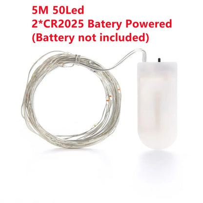 Warm gold copper wire fairy lights with 50 leds and translucent battery pack powered by two cr2025 batteries for decorbites copper wire outdoor use