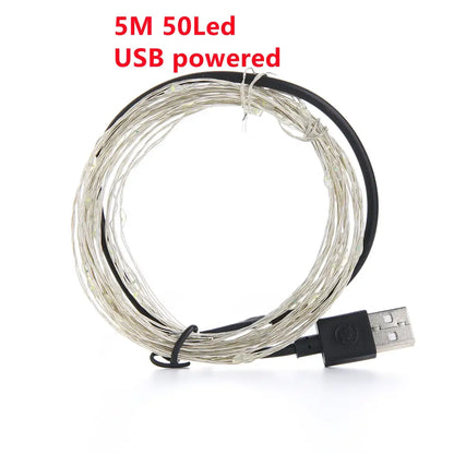 Warm gold copper wire fairy lights with 50 leds on a 5 meter black cable usb powered decorbites copper wire design