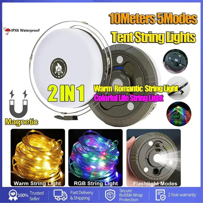 Warm and rgb 10m waterproof led light strip with magnetic base and dual warm romantic and colorful rgb lights for outdoor decorbites use